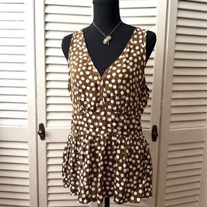 J.CREW Women's Sleeveless Polka Dot Brown Peplum Top Size 6 Babydoll Preppy
